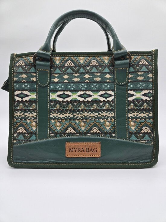 Myra Bag Handbags - Myra Hunter Green Cream Double Handle Purse Bag *No Crossbody Strap